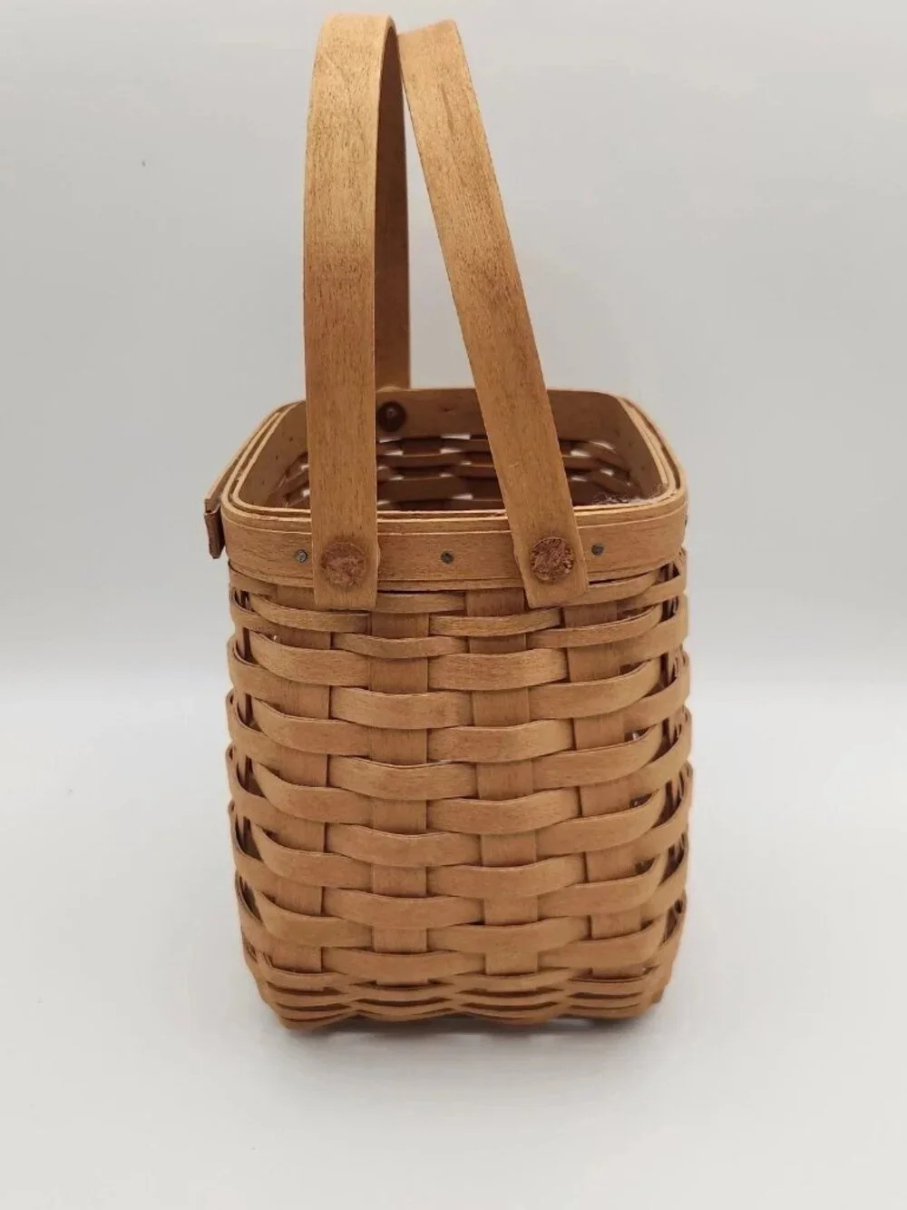Longaberger 2002 Tiny Tote Basket with Double Hinged Handle With Protector